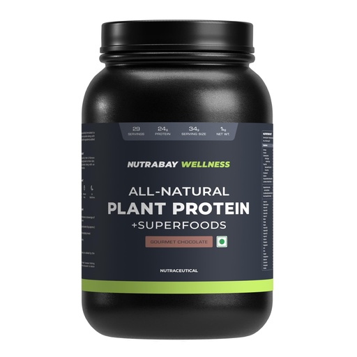 [BRSW2ZI5OUIAI3DJ] Nutrabay Wellness All Natural Plant Protein 24g Protein per Serving, Pea & Brown Rice, Sweetened with Stevia – 1kg, Gourmet Chocolate
