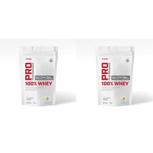 [BRSROHQKCIHAIE3J] GNC Pro Performance 100% Whey Protein Powder | 35 Gm | 1 Serving | Boosts Strength & Endurance | Builds Lean Muscles | Fastens Muscle Recovery | 24g Protein | 5.5g BCAA | Vanilla Cream (Pack of 2)