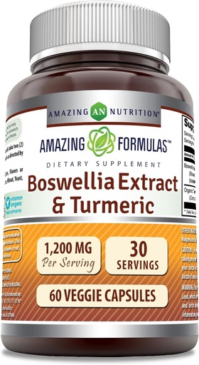 [BRSROZQYCQBWKGQ7] Erstaunliche Formeln Boswellia Extrakt & Kurkuma Ergänzung | 1200 Mg Pro Servieren | 60 Veggie Kapseln | Non-GMO | Gluten Free | Made in USA |