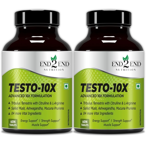 [BRSW2FQQDMAR6E3B] End2End Nutrition Testo 10X Natural Testosterone Booster Supplement for Men | Testosterone Support Supplement For Men To Support Energy, Stamina, Strength & Muscle Gain – (Pack of 2) 60x2 Tablets