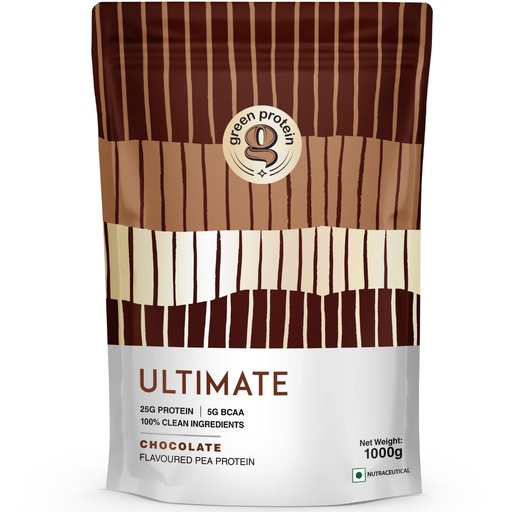 [BRSRAYI7BEPQYHQ6] GREEN PROTEIN Ultimate Plant Protein Isolate Powder 25gm Protein, 5g BCAA Per Serving, No Added Sugar | Fortified with 17 Vitamins & Minerals | Chocolate Flavor (1kg)
