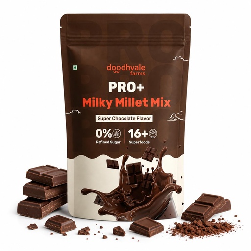 [BRSRGHTQA4HRMFLA] PRO+ Milky Millet Mix, Super Chocolate Flavor, 0% Refined Sugar, 16+ Superfoods, High Protein, 200g