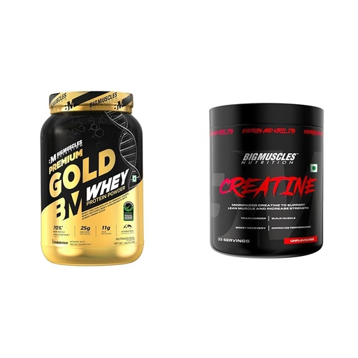 [BRSRAFL3BAFQOAD3] Bigmuscles Nutrition Premium Gold Whey 1Kilogram Chocolate + Creatine Powder [100 g, 33 Servings]