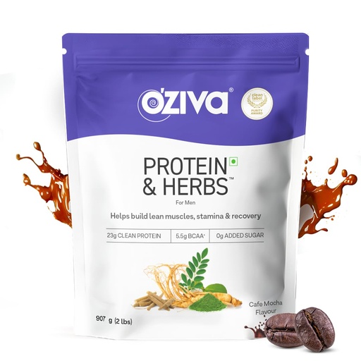 [BRSWGZQ5AV4AOGQZ] OZiva Protein & Herbs for Men, No Added Sugar, Green Tea, Cafe Mocha, 907G