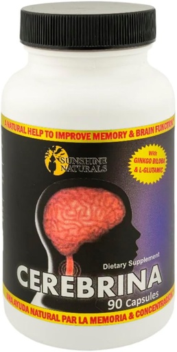 [BRSWIFQ2BQNWICD2] Sunshine Naturals Cerebrina with Ginkgo Biloba & L-Glutamic Memory & Focus Support Supplement – 90 Capsules – Brain Health Formula for Adults