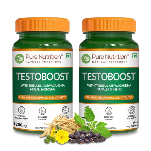 [BRSRMGD7CRYBGGQ6] Pure Nutrition Testosterone Supplement for Men with Tribulus, Gokshura, Ashwagandha, Safed Musali, Kaunch Beej & Ginseng, Supports Energy, Stamina & Strength, 120 Veg Tabs (60 x 2)