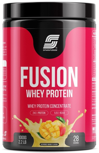 [BRSROGT7A4AQ23Q4] Sparkfusion Fusion Whey Protein Concentrate Powder | 24g Protein,5.5g BCAA per Serving | For Muscle Recovery Workout Drink,Lean Muscle Growth | For Men & Women - Alphonso Mango Flavour, 1 kg