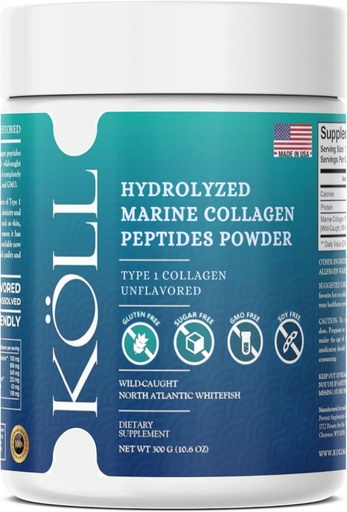 [BRSRAYY6OENBU33V] KÖLL Marine Collagen Peptides Powder (300g) Unflavored Sugar-Free Collagen for Women & Men, 10,000mg Hydrolyzed Supplement, Wild-Caught Sourced, Non-GMO, 0% Preservatives Type 1 for Bone & Skin Health