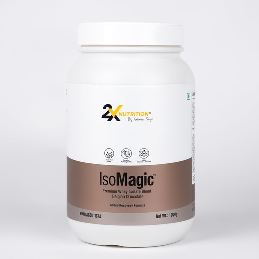 [BRSRAEILBMHAGCTB] 2X Nutrition Premium Whey Isolate Blend Protein Powder ISOMAGIC with Ashwagandha, 27g Protein, Low Fat & Carbs, for Faster Muscle Growth, Added Free-Form BCAA & L-Glutamine, Belgian Chocolate, 1Kg