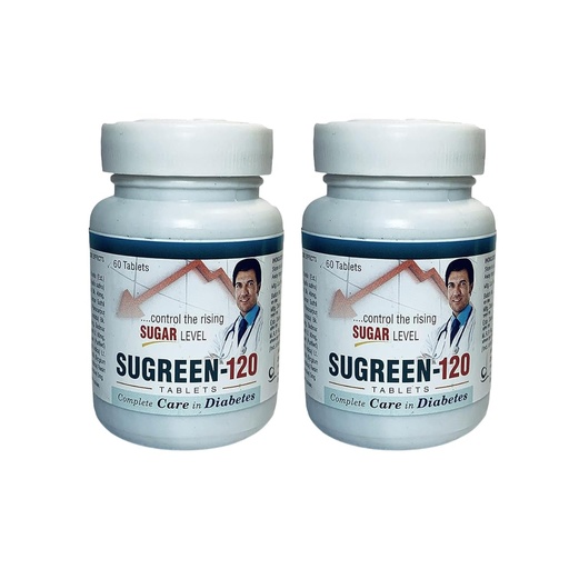 [BRSWGCQFPJYBE33O] Drugs Lab Sugreen 120 for Healthy Insulin Function and Sugar Control | Contains Natural Ingredients Jamun Guthli, Karela, Gudmar, Neem Patti, Giloy - (Pack of 2-60 Tablets in Each pack)