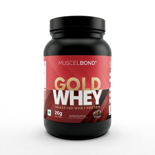 [BRSRGAQ6C4DQOC32] Muscelbond Gold Whey – 26g Protein | 100% Grass Fed Whey Protein Powder | For Muscle Support (Triple Chocolate)1kg