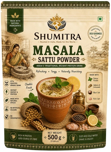 [BRSRYFD4ORYWO23U] Namkeen Sattu Drink Mix 450g | Instant Sattu Sharbat with Jaljeera, Pudina & Kala Namak | Summer Cooler | No Added Sugar | No Preservatives