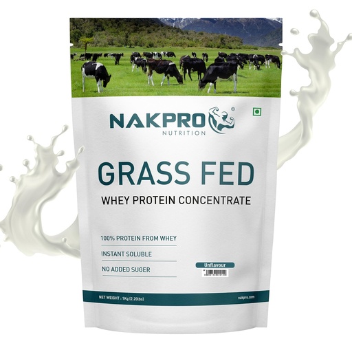 [BRSWGBITAUDR4ETX] NAKPRO Grass Fed Whey Protein Concentrate | 28g Protein, 6.1g BCAA | Muscle Gain, Strength, Muscle Recovery Protein Powder for Men, Women & Athletes (1 Kg, Unflavoured)