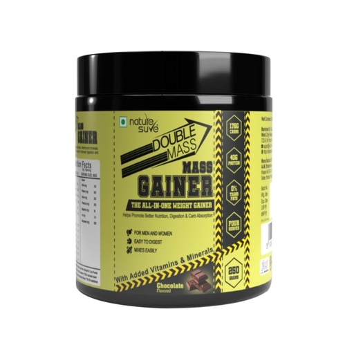 [BRSRAGDQPIDQOAD3] Nature Sure Double Mass Chocolate Flavored Mass Gainer with Whey Protein and Enzymes, Free Scoop Inside - 1 Pack (250 Grams)