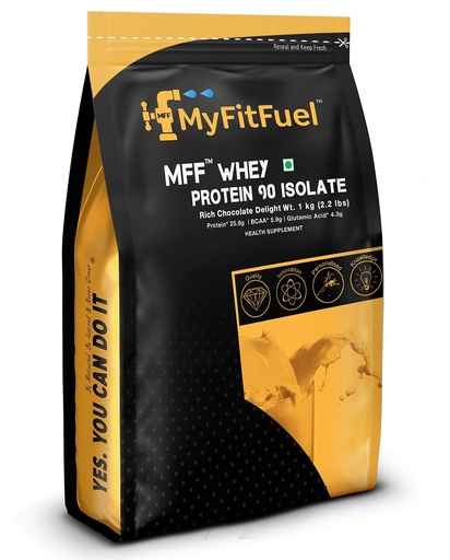 [BRSWGYI2PJ7R6GTG] MyFitFuel MFF Whey Protein 90 Isolate | 1 Kg, 30 Servings (Rich Chocolate Delight) | Pure 100% Whey Isolate Protein