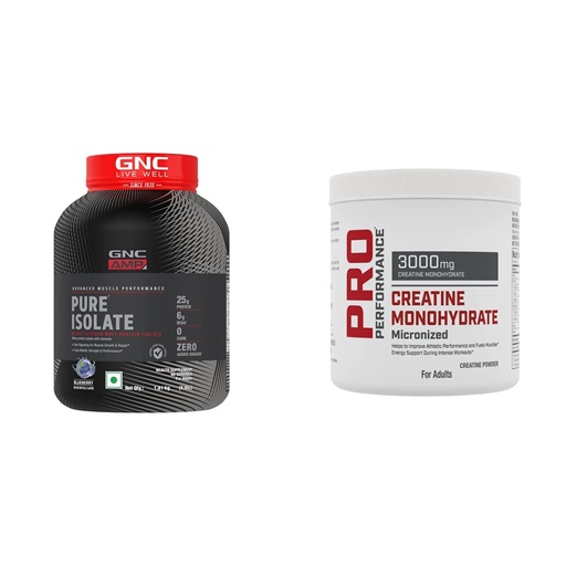 [BRSROZDQCIOWY2DH] GNC AMP Pure Isolate Zero Carb Blueberry 4lbs + GNC Pro Performance Creatine Monohydrate 250 gm