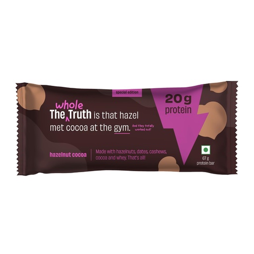 [BRSRAAI6AUCBQHTL] The Whole Truth - High Protein Coffee Cocoa 20g Protein Bar - Pack of 5 x 67g each - - No Preservatives - No Artificial Flavours - All Natural (Hazelnut Cocoa)