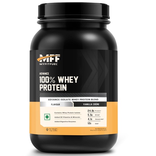 [BRSWGZQ2AQIAO2Y6] MyFitFuel Advance MFF 100% Whey Protein Powder, Whey With Digestive Enzymes and Multi Vitamins | 1 Kg, 28 Servings (Vanilla Creme)