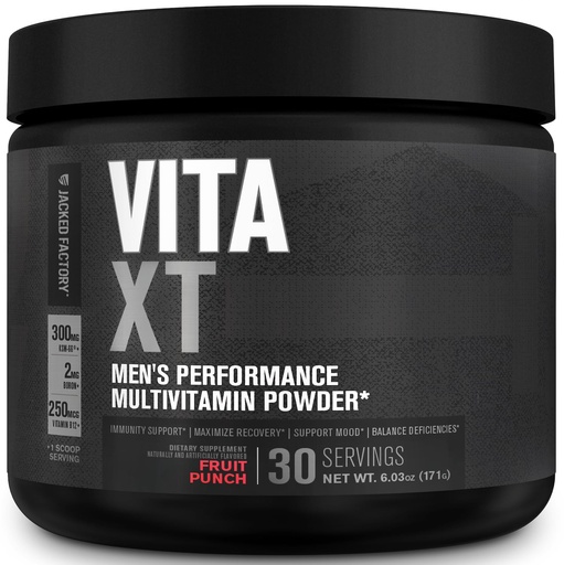 [BRSROYYKCN6BECLK] Jacked Factory Vita XT Performance Vitamin Powder - Daily Multivitamin Powder for Men with KSM-66 Ashwagandha, Prebiotic Fiber, Vitamin A, C, D, K, B6, B12, & More - Fruit Punch, 30Sv