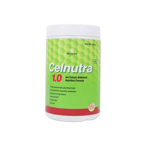 [BRSRMGIOOEPAK235] Nucgnex Celnutra 1.0 Adult Nutrition Powder | Daily Nutrition Drink for Men & Women | Protein, Complex Carbs, Fiber & MCT | No Added Sugar | Vanilla Flavour | 400g