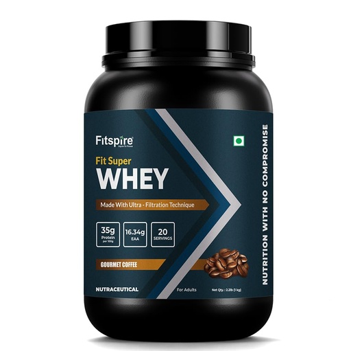 [BRSROHARABYQG2DJ] Fitspire Fit Super Whey Protein, Gourmet Coffee Flavour, 1kg - Whey Isolate and Concentrate Blend - 35g Protein per 100g - Digestive Enzymes for Easy Digestion - No Added Sugar - Supports Muscle Recovery and Strength