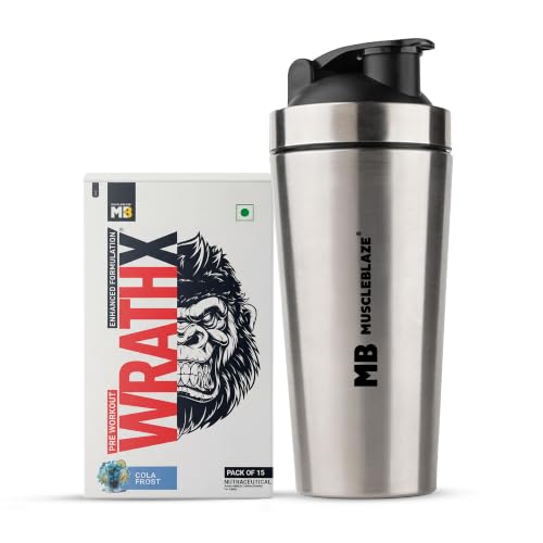 [BRSRYGD7OANBODYU] MuscleBlaze Pre Workout WrathX Powder, Cola Frost, 270g + Shaker