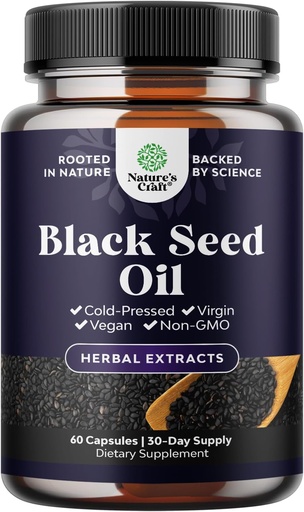 [BRSWYYIFBN4AAGTJ] Vegan Black Seed Oil Capsules - Cold Pressed Nigella Sativa Black Cumin Seed Oil Capsules with Omega 3 6 9 Antioxidants and Thymoquinone for Hair Growth Immune Support Joint Health and Digestion
