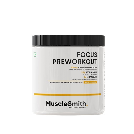 [BRSRGGANCF5WOYLJ] MuscleSmith Focus Pre Workout Powder| 200mg Caffeine, 5.2g Beta Alanine, 3g L-Citrulline, Choline & Taurine | Energy, Focus & Muscle Pump for Men & Women |Magical Mango | 30 Servings [11g Per Scoop]