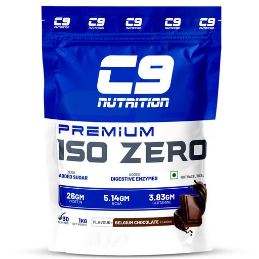 [BRSRAEA7OIMBEG37] C9 NUTRITION ISO ZERO Whey ISOLATE 1kg, 30 Serving | 26gm Protein | 5.14gm BCAA | 3.83 gm GLUTAMINE | Banned Substance Free | Gluten Free | ISO9001/GMP Certified | Lab Tested (1 KG, Belgium Chocolate)