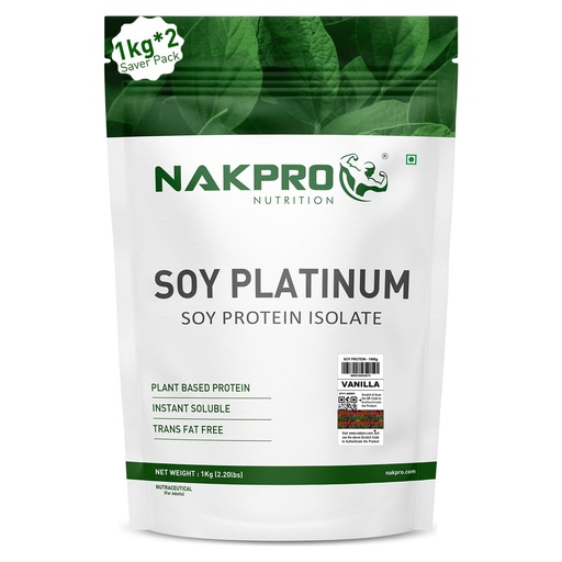 [BRSRAFI5OYCAO237] NAKPRO NUTRITION 100% Soy Protein Isolate | Vanilla - 2kg (1kg*2) | 27.87g Protein |Plant Based Protein Powder