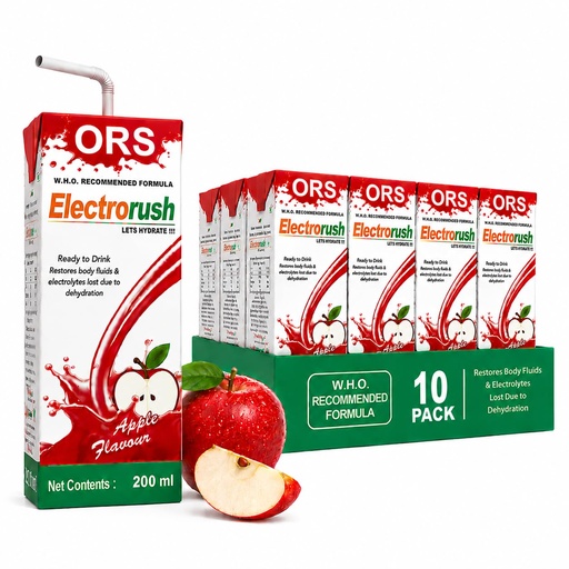 [BRSROZQQO4DWEETG] Electrorush ORS Ready to drink | WHO Recommended Formula | Apple Flavour, Pack of 10(200 ml each)
