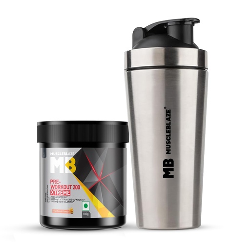 [BRSRYGD7PIPROAY4] MuscleBlaze Pre Workout 200 Xtreme, Fruit Punch, 100g + Shaker