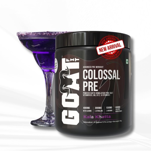 [BRSRGGT3OIIRQAL4] GOAT Fit Colossal Pre | PreWorkout Powder 200mg Caffeine 4g Beta-Alanine 3g Citrulline 1.5g Arginine 1g Creatine with Himalayan Pink Salt (180g - 15 servings, Kala Khatta)