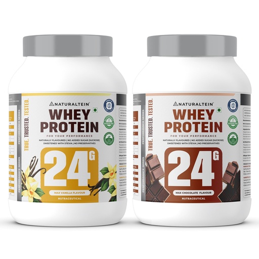 [BRSRGBQYPMBRUDI6] Naturaltein Whey Protein Combo 2kg (1kg Vanilla + 1kg Chocolate) | 24g Protein/Serving | No Added Sugar | Stevia Sweetened | Non-GMO, Soy-Free, Gluten-Free | Muscle Recovery & Lean Mass