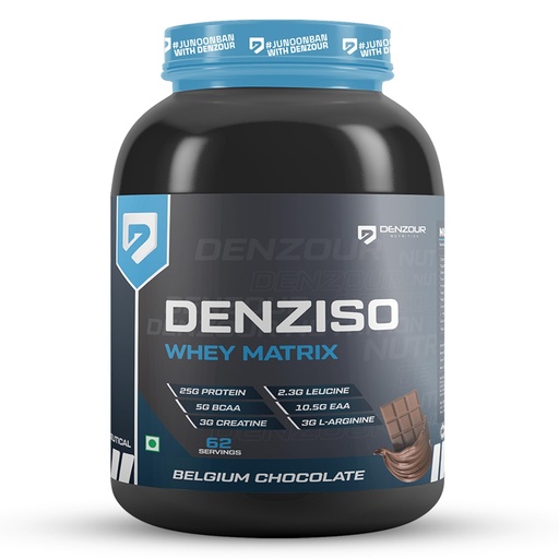 [BRSRAY3YCV6RSD3H] DENZOUR NUTRITION Denziso Whey Protein Powder | 25g Protein, 3g Creatine, 3g L-Arginine, 4g Glutamine | Faster Muscle Recovery & Improved Strength Supplement | Belgium Chocolate | 2.04kg