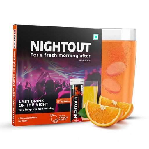 [BRSREH35AABGGEY2] Fast&Up NightOut | 4 Effervescent tabs | Instant Hangover Relief | Helps detoxify liver | Rapid hydration & energy | Helps prevent Hangover | Zero sugar | Orange Flavour