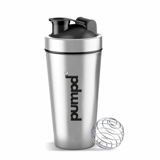 [BRSRAHYCAUFWK2TX] Pumpd Stainless Steel Protein Shaker Leakproof Gym Bottle with Wire Blending Ball 750ml | Durable, Odor & BPA Free | Ideal for Protein Shakes | Water Bottle (Silver)
