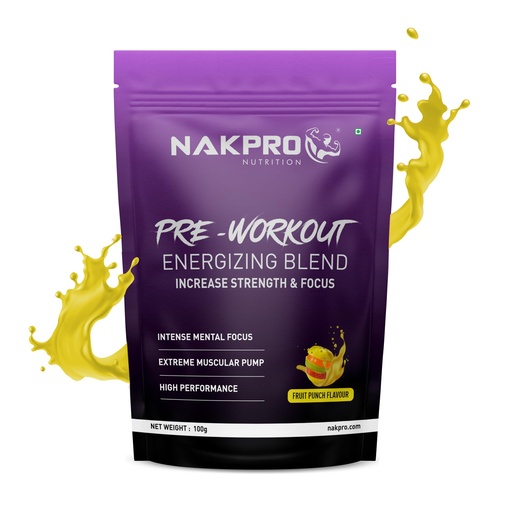 [BRSRMBQNCMPAACLD] Nakpro Pre Workout Supplement with 100mg Caffeine, 1200mg Creatine Monohydrate and 1200mg Citrulline | Helps in Lean Muscle Building, Improves Workout Performance - 20 Servings (Fruit Punch, 100g)