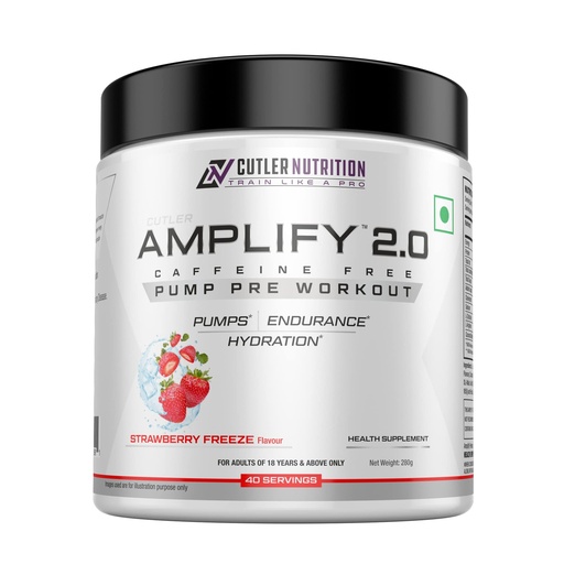 [BRSROYYZOEAW22D5] Cutler Nutrition Amplify Caffeine Free Pre Workout for Men and Women Stimulant Free Muscle Pump Enhancer with Arginine, Coconut Water, and L-Citrulline, 40 servings (Strawberry Freeze)