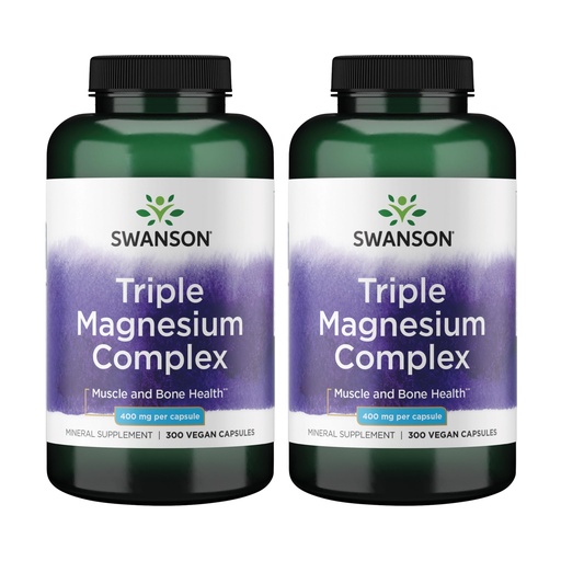 [BRSWGAANOJ5BSFDD] Swanson Triple Magnesium Complex Bone, Nerve, and Muscle Support Supplement for Adults Seeking Optimal Magnesium Absorption - 400 mg (300 Vegan Capsules, 2 Pack)