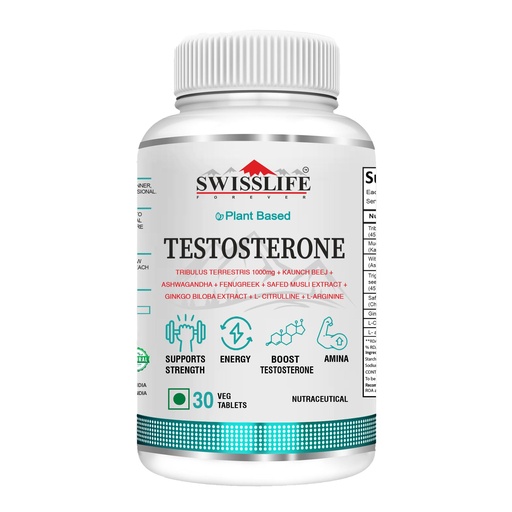[BRSRAYY7AEOWGA3X] Swisslife Forever Testosterone Supplement for Men | Tribulus 1000mg, Ashwagandha, L-Arginine, L-Citrulline, Kaunch Beej | Natural Energy, Strength, Stamina & Performance Support | 30 Tablets | Plant-Based Formula