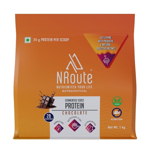 [BRSRYZQ3PJ7QYYL7] NRoute Fermented Yeast Protein Powder Chocolate Flavor 1kg Vegan Plant-Based Protein 24g Protein Per Scoop Prebiotic & Enzyme Blend Supports Muscle Recovery & Daily Nutrition