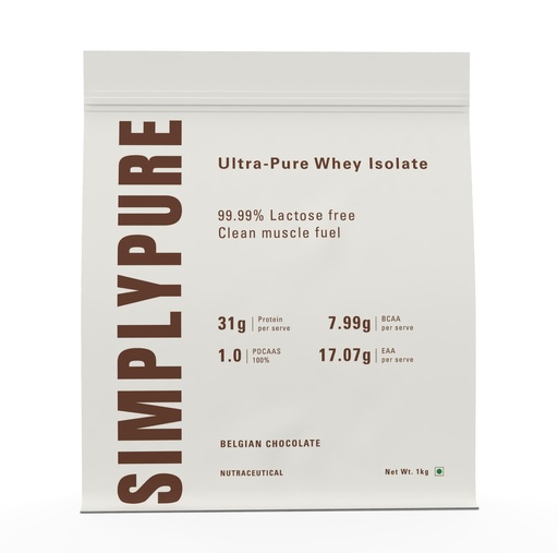 [BRSRY2QHAECBEFIV] SimplyPure Whey Protein Isolate - 1kg | Belgian Chocolate | 31g Protein