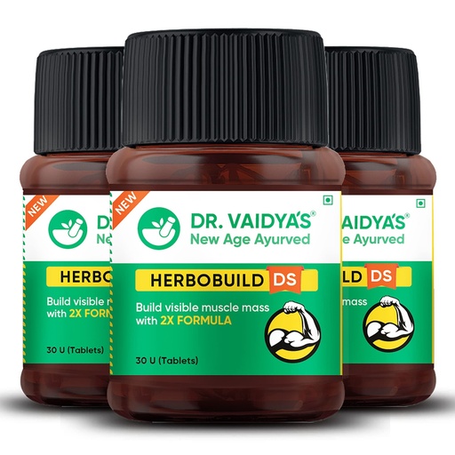 [BRSW2AITA56REC3F] DR. VAIDYA'S new age ayurveda Herbobuild Ds (Double Strength) Capsules | Ayurvedic Muscle & Mass Gainer For Enhanced Stamina & Peak Fitness | 30 Tablets per Pack | Pack Of 3