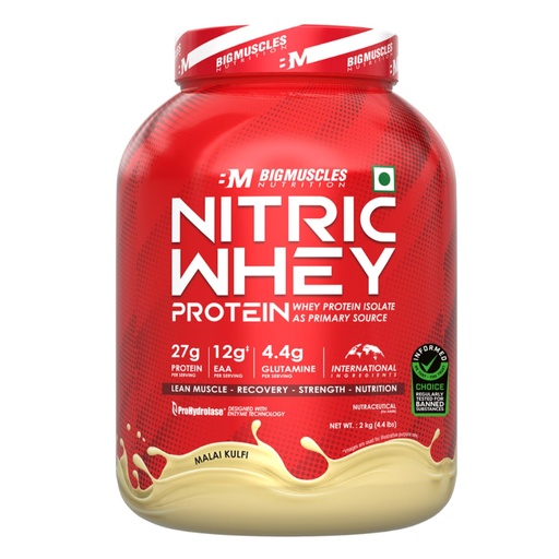 [BRSRA2T7BAMAGDL4] Bigmuscles Nutrition Nitric Whey protein | 27g Isolate Whey Protein | Informed Choice UK Certified ProHydrolase Enzyme Tech. for Faster Absorption & Lean Muscle Growth | Malai Kulfi | 2Kg