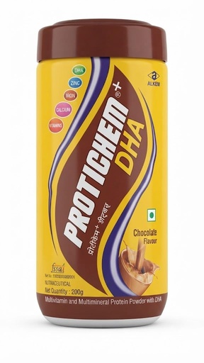 [BRSRYZAEDENWKG3B] Protichem DHA Chocolate Flavour Protein Powder with Vitamins & Minerals | Nutritional Health Drink Mix | 200g