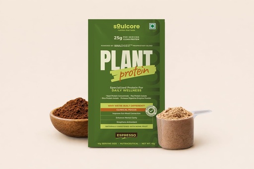 [BRSRGBDRPJ5AIG35] Soulcore Plant Protein Espresso | 25g Clean Plant-Based Protein | Souldigest Blend | Sugar-Free | Single Sachet (41g) (Pack of 3)
