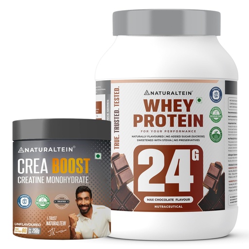 [BRSRGBQEB4IQICIU] Naturaltein Whey Protein 1kg Max Chocolate + Creatine Monohydrate Unflavoured 250g (83 Servings) | Protein Powder for Muscle Gain, Strength, Recovery & Performance Combo