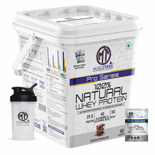 [BRSRAFAEBEGWMGY3] MuscleTrail Pro Series Whey Protein, 50 Pouches, 25g Protein, Isolate Source, Low Carb, 4g Glutamine & Glutamic Acid, 5g BCAA (1.79kg, Dutch Chocolate)