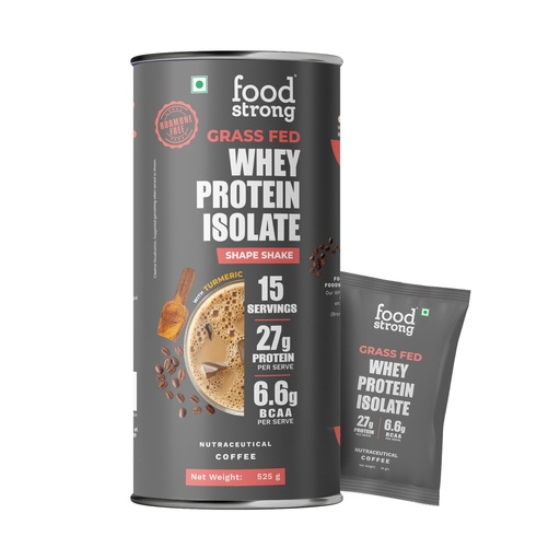 [BRSWYGIFBYOWAHLL] Foodstrong Whey Protein Isolate, 100% Hormone Free Grass-Fed Whey, 27G Protein & 6.6G BCAA, Coffee, With Turmeric & Digestive Enzymes, 15 Sachets, 525G